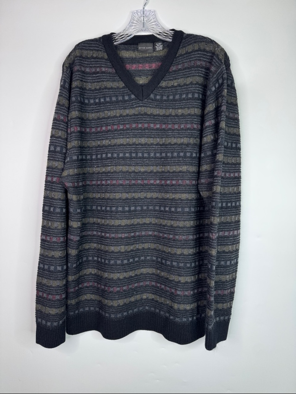 Vintage After Dark Acrylic Black Gray Vneck Sweater XLT
